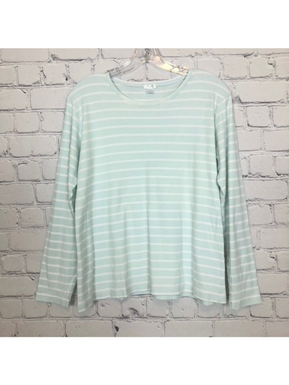 Lake 100% Pima Cotton Pajama Top Size M Pale Blue White Stripe